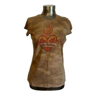 Harley Davidson Jacksonville NC Tan Camo Heart Fire Shirt XL